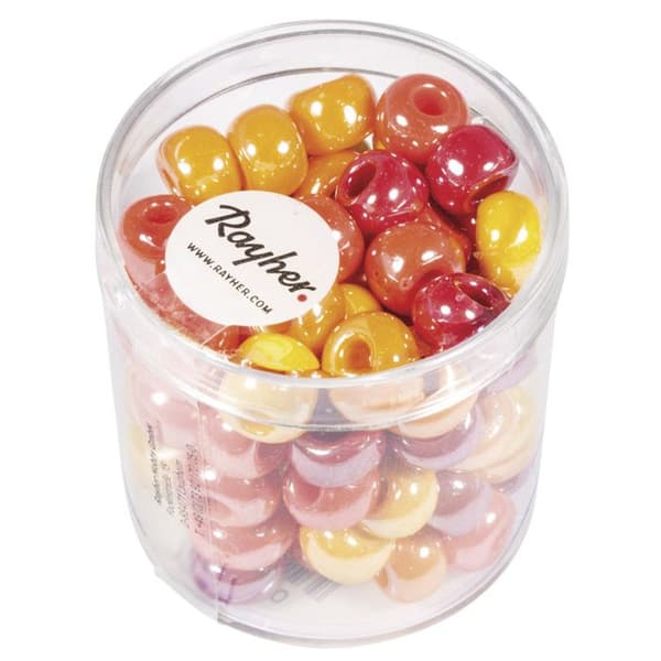 Stort hål pärla - Glas - Opak - Röd - Gul - Ø 8,7 mm