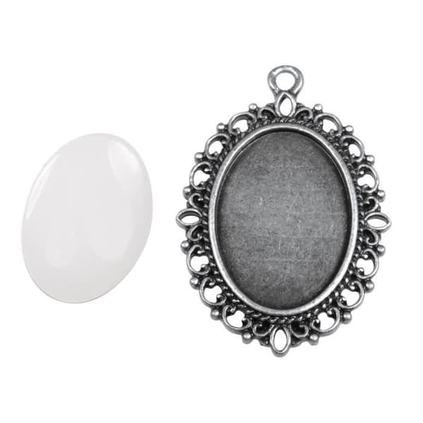 metallmedaljong och cabochon - Dekorativ oval 29x37mm - Silver - Rayher