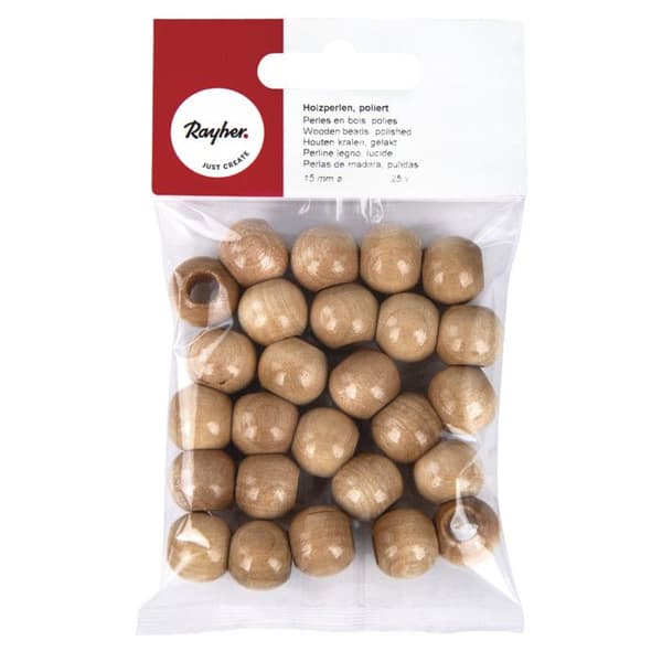 Polerade träpärlor 15 mm Natur 25 bitar