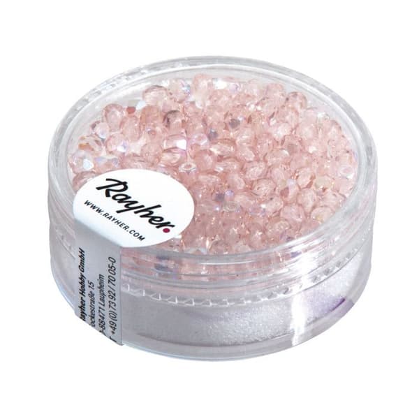Facetterad glaspärla, 3 mm ø, rosékvarts, låda med 100 st