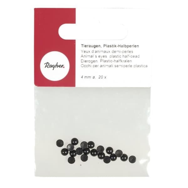 Djurögon, halvpärlor, 4 mm , svart, att limma, tab-påse 20 st