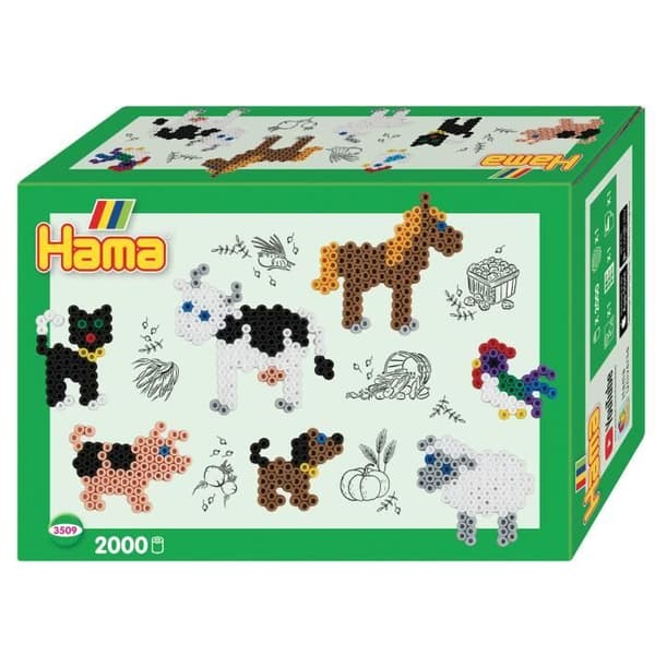 HAMA - "Farm animals"-låda med 2000 MIDI-strykpärlor och 1 tallrik - Kreativa hobbyer - från 5 år och uppåt