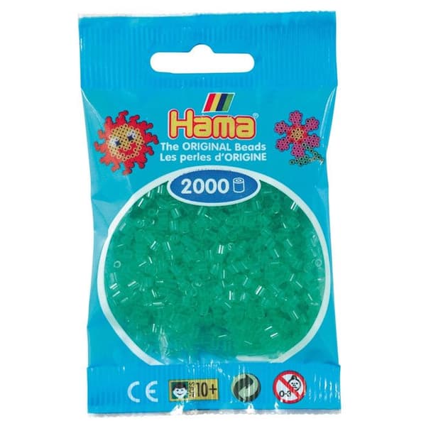 Transparenta gröna minipärlor - HAMA - 2 000 minipärlor Ø2,5mm
