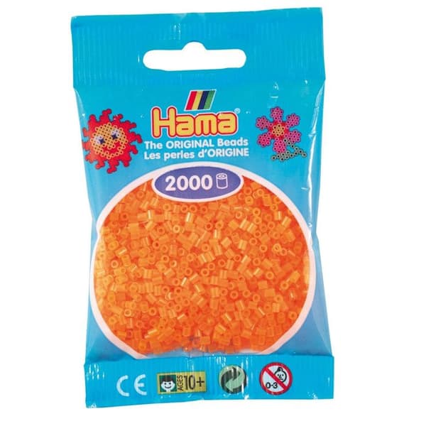 Mini pärlor - HAMA - Modell Ø2,5 mm - Neonorange färg - 2000 pärlor - För barn 10 år och uppåt