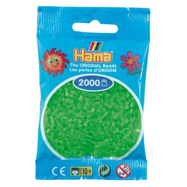 Mini fluorescerande gröna pärlor - Hama - Set med 2000 mini pärlor - Kreativ leksak