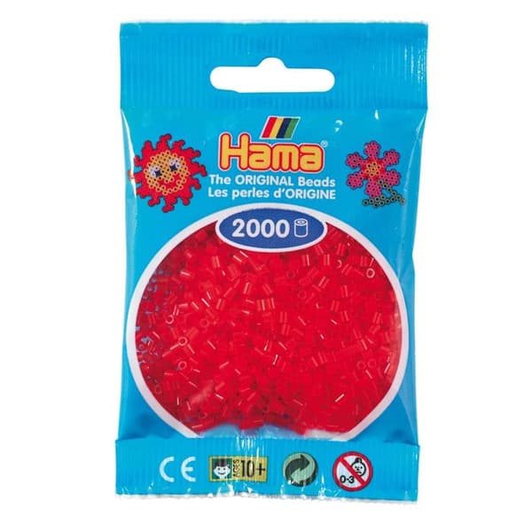 Mini pärlor - HAMA - 2000 pärlor - Transparent röd - Ø2,5 mm - För barn 10 år och uppåt