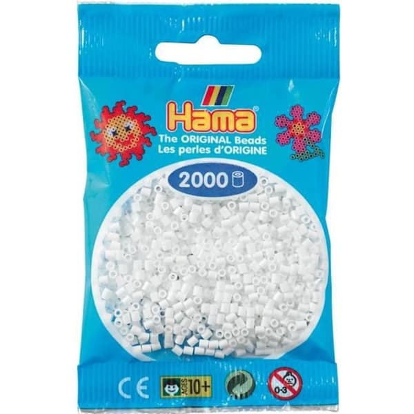 Vita mini HAMA pärlor - 2000 pärlor Ø2,5 mm - för barn från 10 år