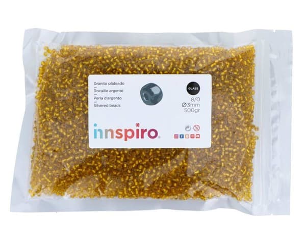 Innspiro - Z14214 - Gulsilver rund glasfrö 3,0mm. 8/0 500gr.