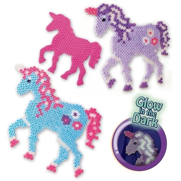 SES CREATIVE - Unicorns Glow in the Dark strykpärlor - 1200 pärlor - Flerfärgad