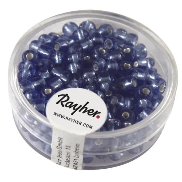 Rocailler med silverkant, 4 mm, ljusblå, kartong 17 g