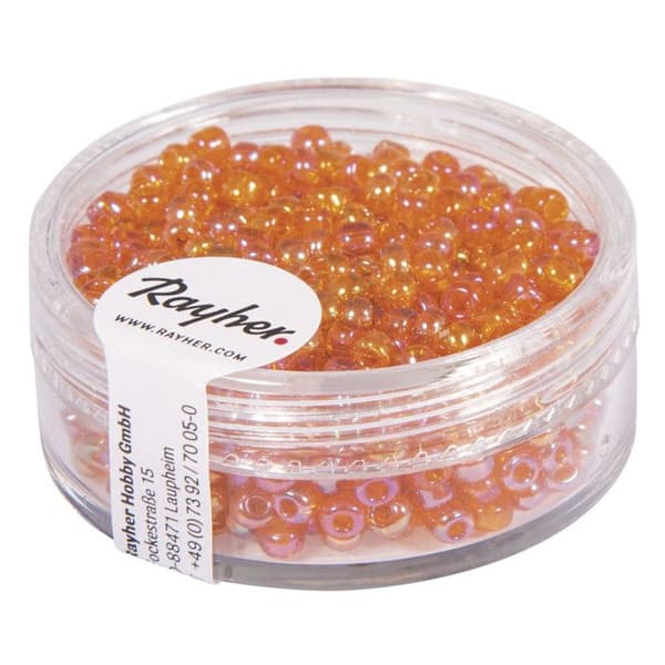 Fröpärlor, 2,6 mm ø, transparent blank, orange, låda 17 g