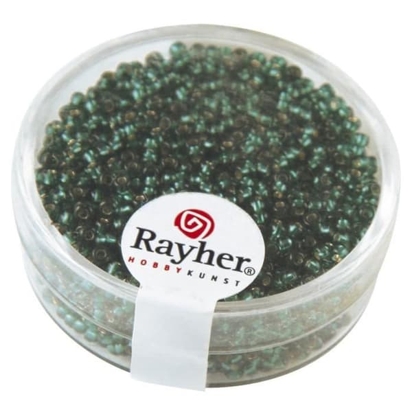 RAYHER Rocailles - Ø 2 mm - Med silverkant - Jade - Kartong med 17 g
