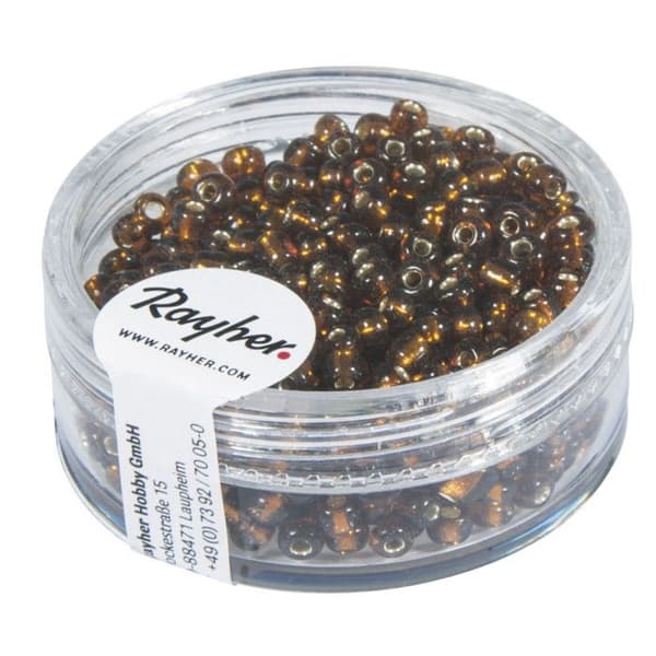 Låda med pärlor - RAYHER - Svarta fröpärlor - Mörkbrun - Diameter 2,6 mm