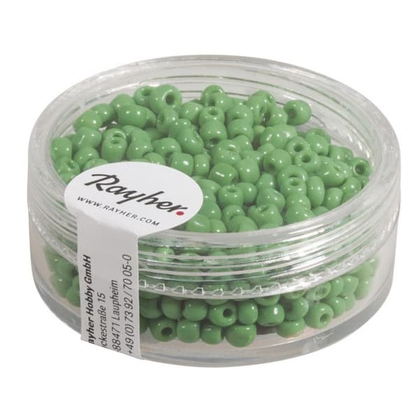 Fröpärlor, 2,6 mm ø, ogenomskinliga, gröna, låda 17 g