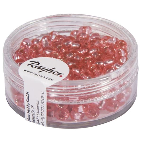 Rocailler med silverkant, 4 mm, rosa, ej tvättbar, kartong 17 g