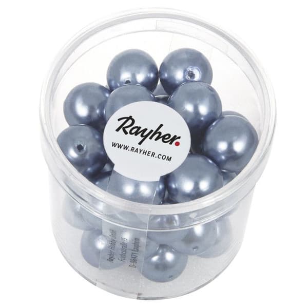 Blå renässansglaspärlor - RAYHER - Låda med 35 pärlor - Diameter 10 mm