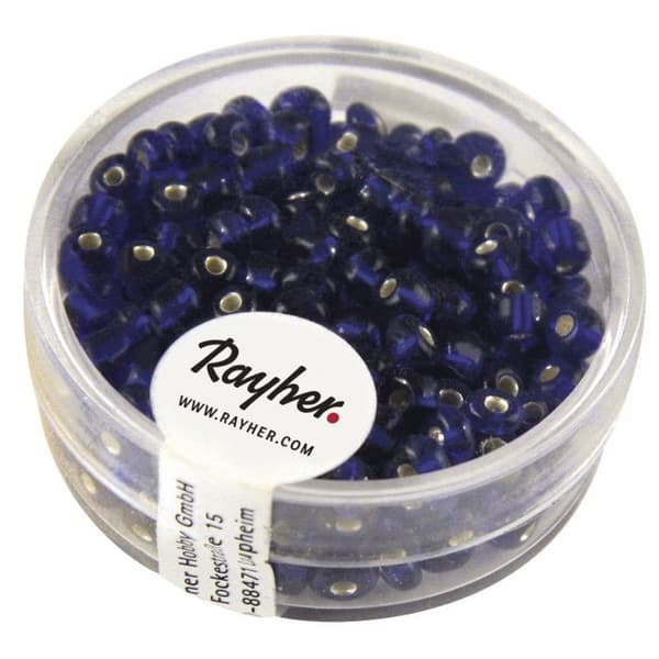 Rocailler med silverkant, 4 mm, mörkblå, kartong 17 g