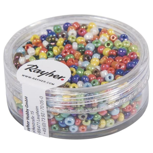 Rocailles, 2 mm ø, opaquer lyster, assorterede, æske 17g