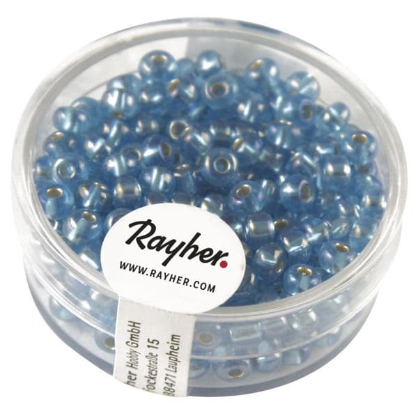 Rocailles a.garnit.argent+Rainbow, ø 4mm, azurblå, kartong 17 g