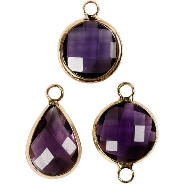 Pendentif - Lila - Assortiment av 6 st - Glas cabochon - Metall - Blandat