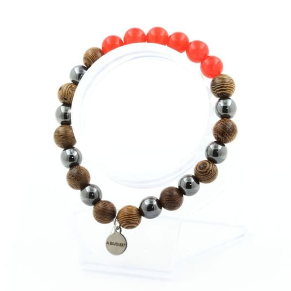 Armband - A Bijoux - Röd kalcedon - Hematit - Trä - 8 mm