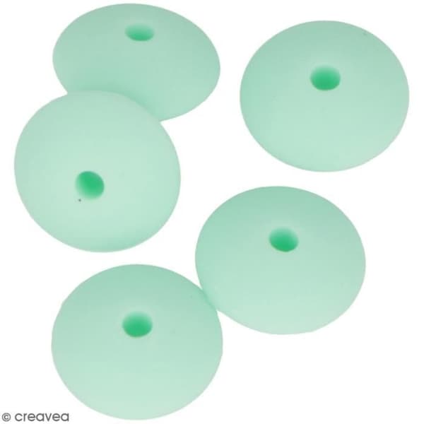 Platta silikonpärlor - Ej specificerat - 12 x 7 mm - Vattengrön - 5 st