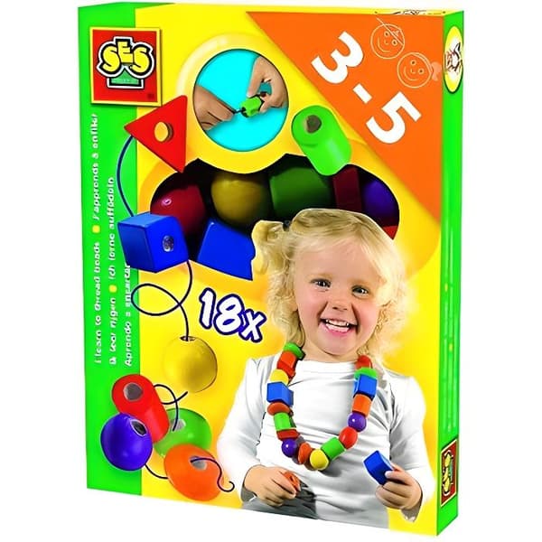 SES CREATIVE - Jag lär mig trä pärlor - Set med stora pärlor - Blandat - Från 3 år