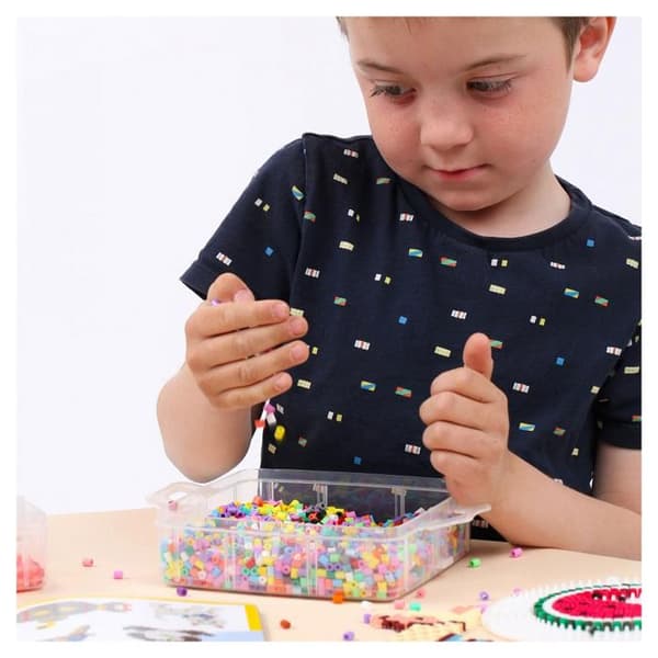 HAMA - Kruka med 4000 perlerpärlor Storlek MIDI och 3 tallrikar (fyrkantig, stjärna, rund) - Kreativ fritid