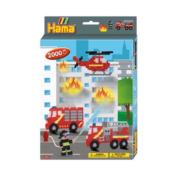 HAMA - Firefighters Box - Strykpärlor i MIDI storlek 2000 och 1 lastbilsplatta - Kreativa hobbyer - från 5 år och uppåt