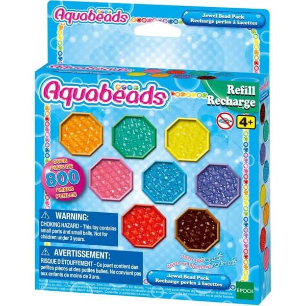 Kreativ fritid - AQUABEADS - Facetterad pärlpåfyllning - 800 mångfacetterade pärlor i 8 olika färger