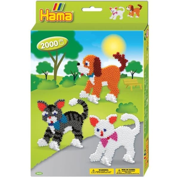 Box med strykpärlor - HAMA - Hundar och katter - 2000 MIDI-pärlor - 2 tallrikar - Från 5 år