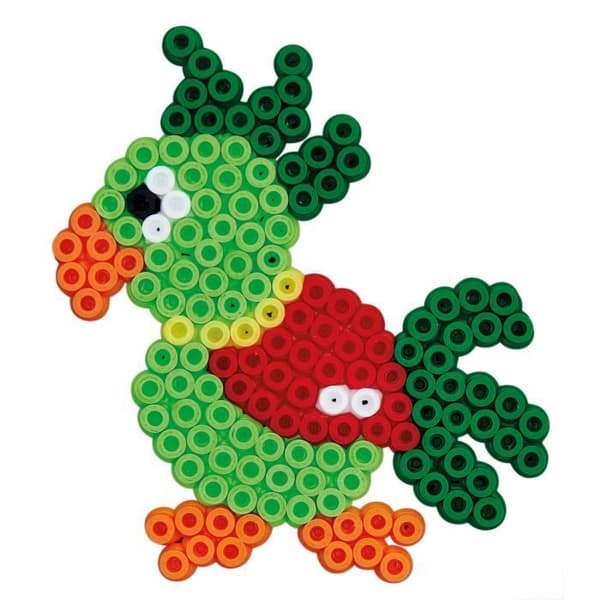 HAMA - Påse med 3000 Midi-strykpärlor + 4 tallrikar (papegoja, hund, elefant, sexkantig) - Kreativa hobbies Från 5 år