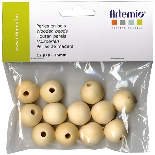 ARTEMIO 12 Träpärlor 25 mm