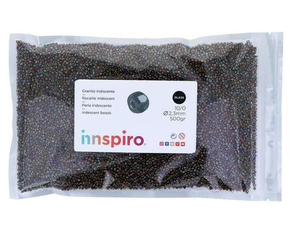 Innspiro - Z14017 - Metalliskt silverfärgat, glänsande runt glas rocailles 2,3 mm. 10/0 500gr.