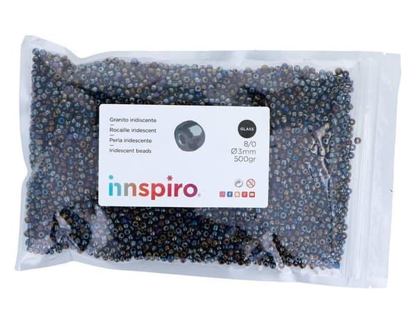 Innspiro - Z14217 - Runda, glänsande metallisk silverfärgad glasrocaille 3,0mm. 8/0 500gr.