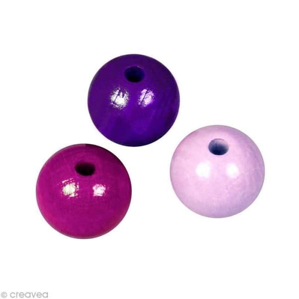 Träpärlor - Assortiment Lilas - 8 mm - 82 stycken - Färg lila - Blandad