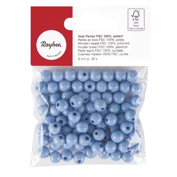 Träkulor - Rayher Hobby - 82 stycken - 8mm - ljusblå färg - FSC 100% certifierad