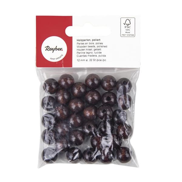 Perle trä Brun Rund Ø12 mm 32 st.