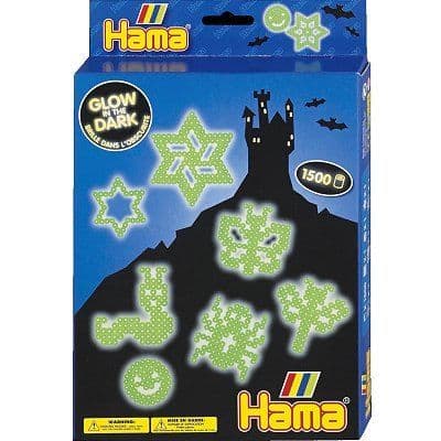 Box of Hama-pärlor - Fosforescerande - 1500 strykpärlor - Kreativa hobbyer