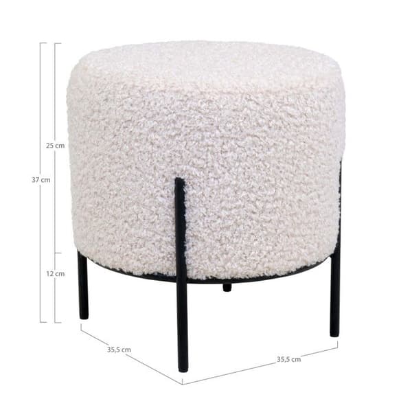 Alford Pouf, taburett, imitation fårskinn, vit.