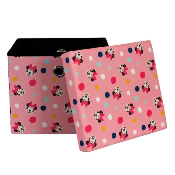 Pouf - MINNIE - Musse Pigg - Sittpuff med förvaring - Rosa - 35cm x 40cm x 35cm