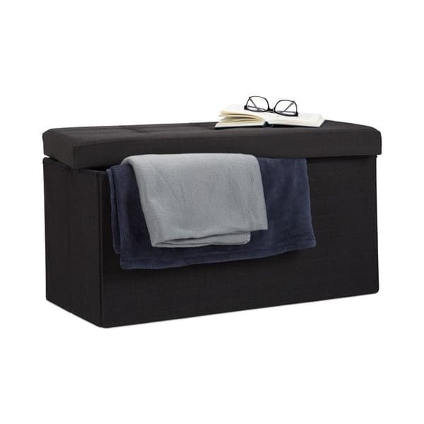 Relaxdays Vikbar förvaringspuff Bröstfotpall HxBxD: 38 x 76 x 38 cm, Svart