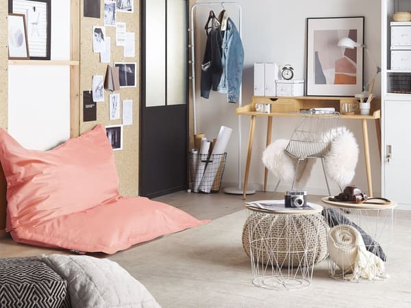 Överdrag för stor sittsäck Persikorosa Nylon 180 x 140 cm Prickig Liggunderlag med dragkedja Kardborreband Stor sittsäck