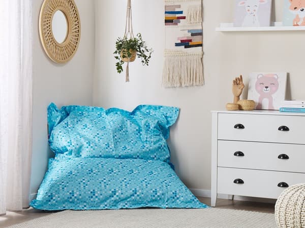 Överdrag för stor sittsäck Ljusblå Nylon 180 x 140 cm Prickig Liggunderlag med dragkedja Kardborreband Stor sittsäck