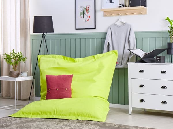 Överdrag för stor sittsäck Limegrön Nylon 180 x 140 cm Prickig Liggunderlag med dragkedja Kardborreband Stor sittsäck