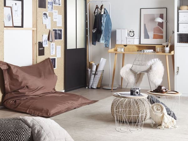 Överdrag för stor sittsäck Brun Nylon 180 x 140 cm Prickig Liggunderlag med dragkedja Kardborreband Stor sittsäck