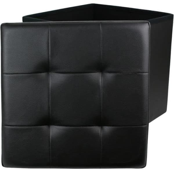 Ottomansk fyrkantig hopfällbar förvaringskista svart konstläder - HOME DECO FACTORY - H38 x 38 x 38 cm