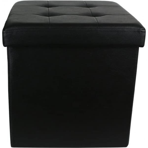 Ottomansk fyrkantig hopfällbar förvaringskista svart konstläder - HOME DECO FACTORY - H38 x 38 x 38 cm