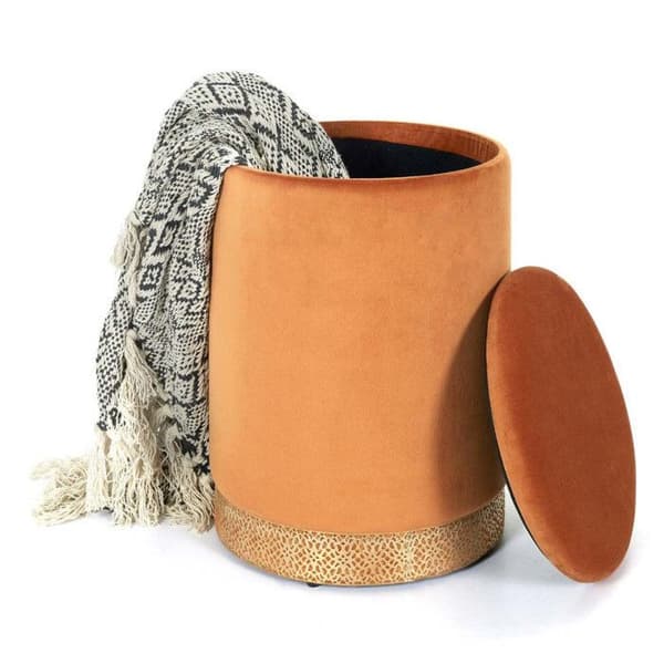 Rund Pouf &amp; Förvaringsbox "mirage" 40cm Gul Ocker - Paris Prix