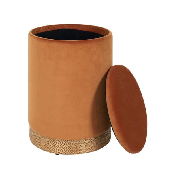 Rund Pouf &amp; Förvaringsbox "mirage" 40cm Gul Ocker - Paris Prix